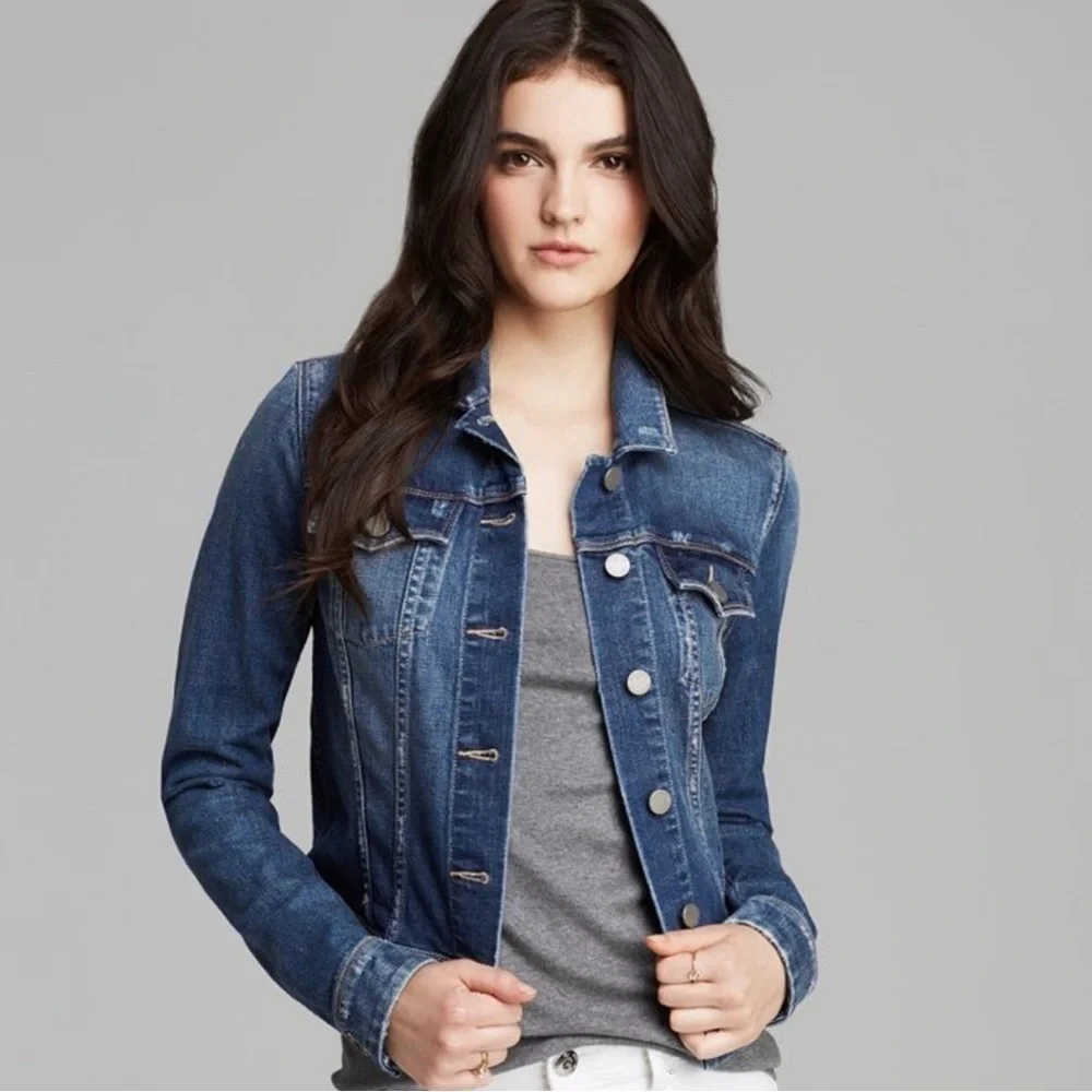 Paige Vermont medium wash denim jean jacket Medium lightly distressed - Picture 2 of 14